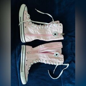 Converse High-Top Sneakers in Pale Pink with Side Zipper